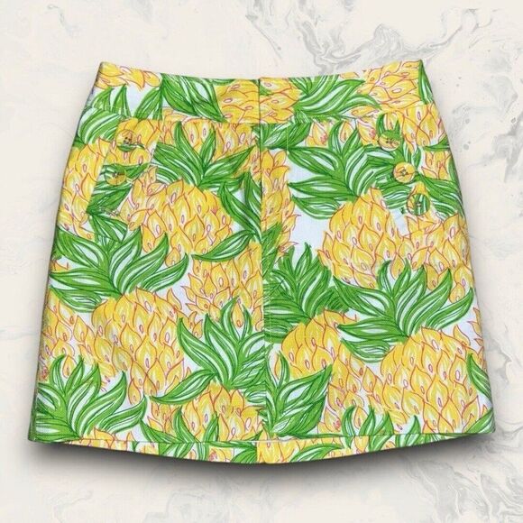 LILLY PULITZER Yellow Lime Green Courtland Going Pineapple Mini Skirt Small 0 - Picture 5 of 5